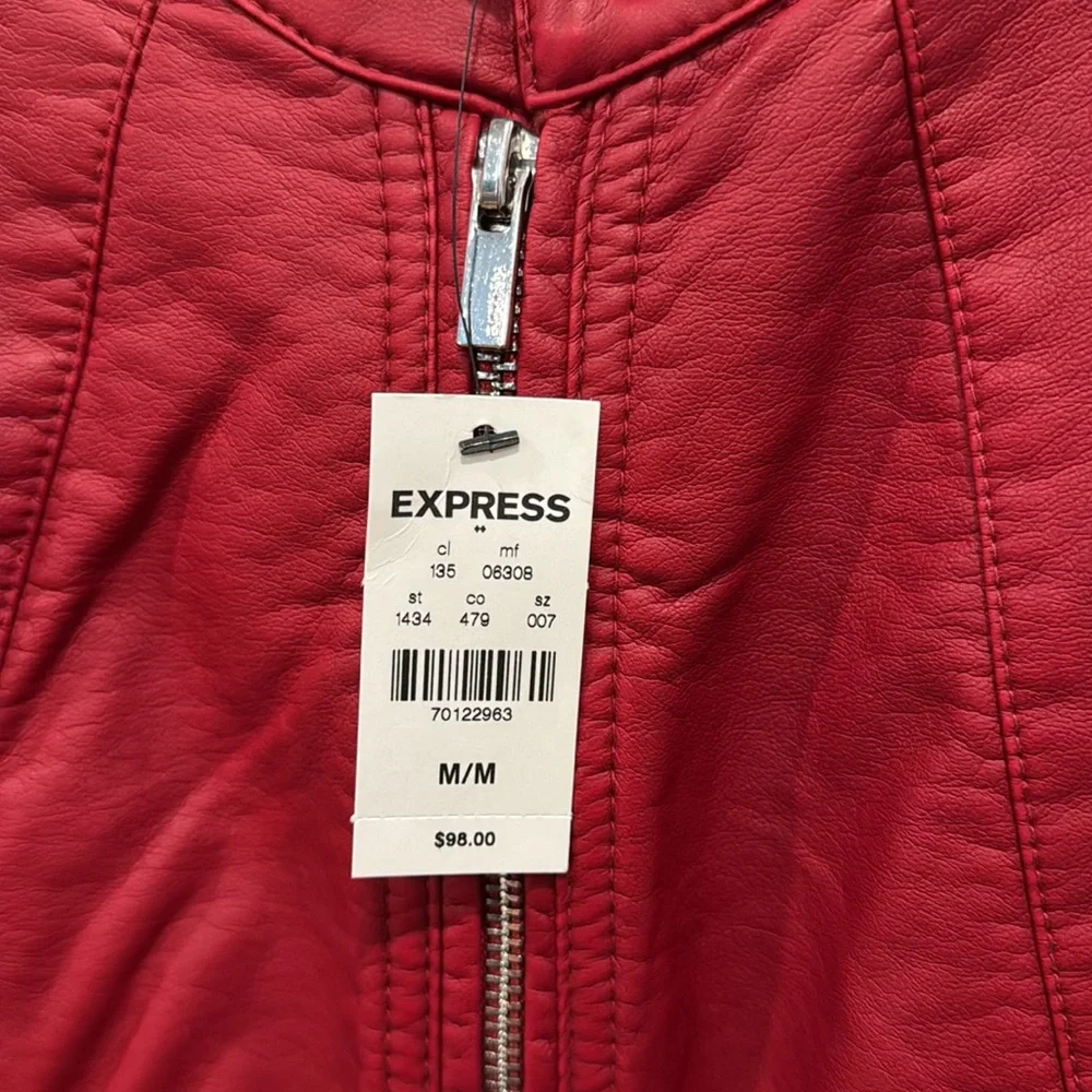 Express red moto faux-leather jacket - Picture 2 of 3